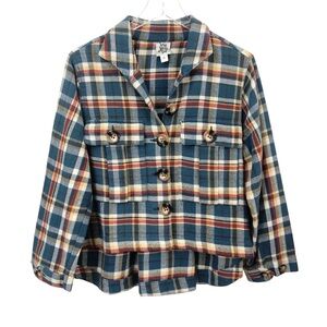 Ivy Jane | NEW Plaid Blue Red Ivory Swing Shirt Shacket Coastal Western
